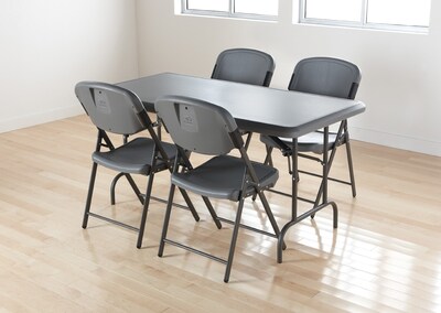 Iceberg Rough 'N Ready Folding Chairs, Plastic, Charcoal, Seat: 18 3/4"W x 21 1/2"D, Back: 18 3/4"W x 20 1/4"H