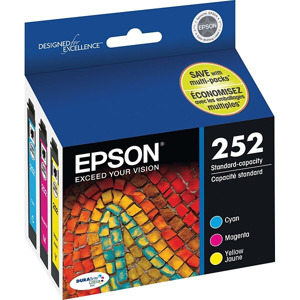 Epson T252 Cyan/Magenta/Yellow Standard Yield Ink Cartridge, 3/Pack