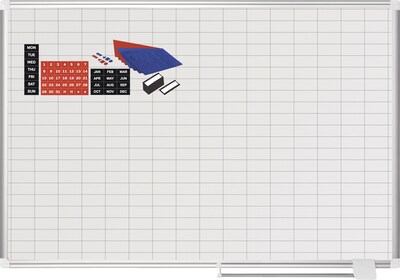 MasterVision® Magnetic 1 x 2 Grid Planner 36 x 48, Aluminum with Kit