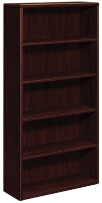 HON 10700 Series Bookcase, Mahogany, 5-Shelf, 69.22H