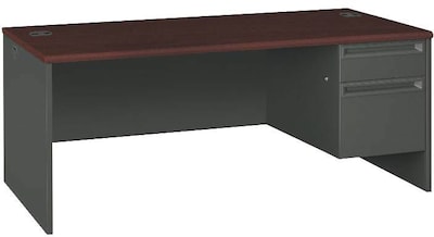 HON® 38000 Series 72'' Right Pedestal Desk, Mahogany/Charcoal (H38293RNS)