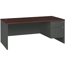 HON® 38000 Series 72 Right Pedestal Desk, Mahogany/Charcoal (H38293RNS)