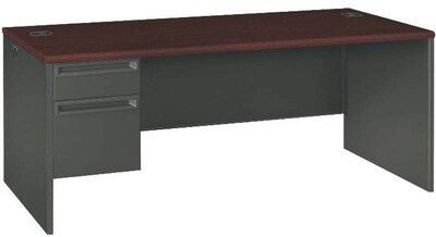 HON® 38000 Series Left Pedestal Desk 72"W, Mahogany/Charcoal, 29 1/2"H x 72"W x 36"D