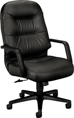 HON Pillow-Soft 2091 Executive/Office Chair, Leather, Black, Seat: 22W x 18 1/2D, Back: 22W x 25H
