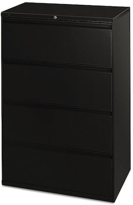HON Brigade 800 Series 4 Drawer Lateral File Cabinet, Letter/Legal, Black, 19 1/4D (H884LP)