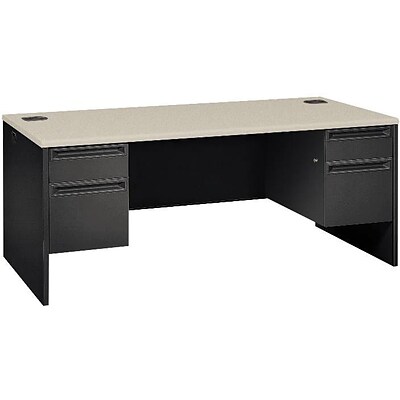 HON 38000 Series Double Pedestal Desk, Gray/Charcoal, 29 1/2H x 72W x 36D