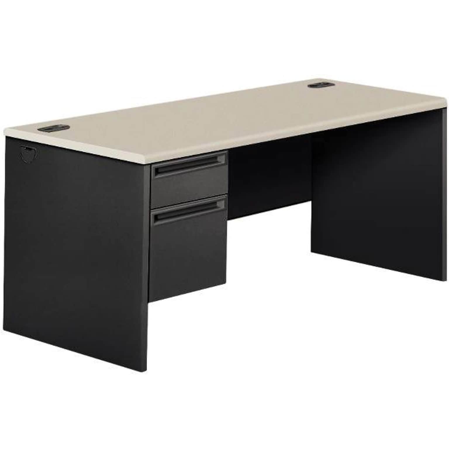 HON 38000 Series Left Pedestal Desk 66W, Gray/Charcoal, 29 1/2H x 66W x 30D