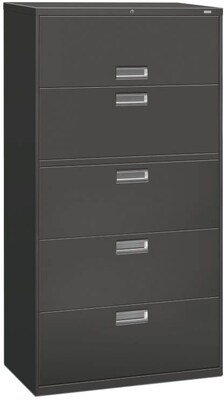 HON® Brigade 600 Series Lateral File Cabinet, A4/Legal/Letter, 5-Drawer, Charcoal, 19 1/4"D (685LS)