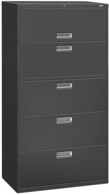 HON® Brigade 600 Series Lateral File Cabinet, A4/Legal/Letter, 5-Drawer, Charcoal, 19 1/4D (685LS)