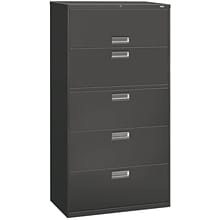 HON® Brigade 600 Series Lateral File Cabinet, A4/Legal/Letter, 5-Drawer, Charcoal, 19 1/4D (685LS)