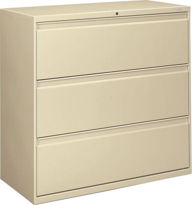 Hon® Brigade® 800 Series 3-Drawer Lateral File Cabinet, Putty, Legal (893LL)