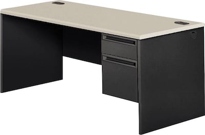 HON 38000 Series Right Pedestal Desk, Gray/Charcoal, 29 1/2H x 66W x 30D