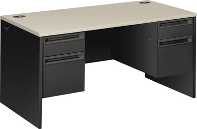 HON 38000 Series Double Pedestal Desk, Gray/Charcoal, 29 1/2H x 60W x 30D