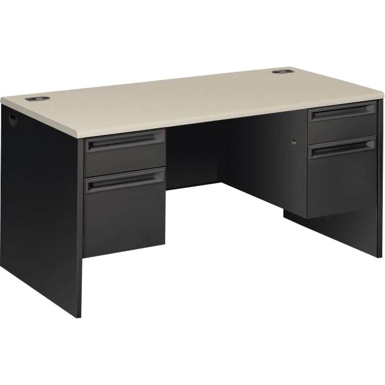 HON 38000 Series Double Pedestal Desk, Gray/Charcoal, 29 1/2H x 60W x 30D