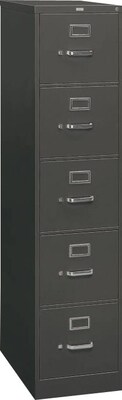 HON 310 Series 5-Drawer Vertical File Cabinet, Letter Size, Lockable, Charcoal, 26 1/2"D (HON315PS)