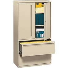 HON® 700 Series 2 Drawer Lateral File Cabinet w/Roll-Out & Posting Shelves, Putty, Letter/Legal, 36