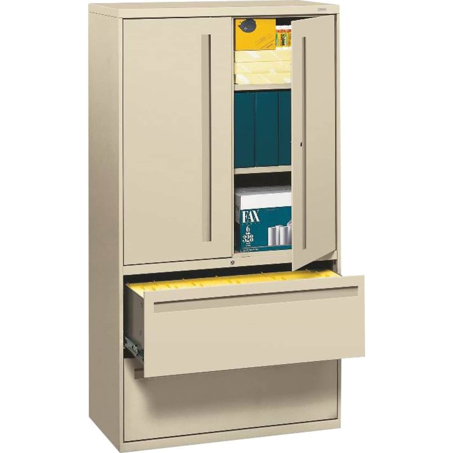 HON® 700 Series 2 Drawer Lateral File Cabinet w/Roll-Out & Posting Shelves, Putty, Letter/Legal, 36W (HON785LSL)