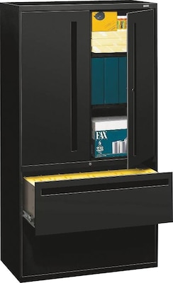 HON® 700 Series 2 Drawer Lateral File Cabinet w/Roll-Out & Posting Shelves, Black, Letter/Legal, 36"W (HON785LSP)