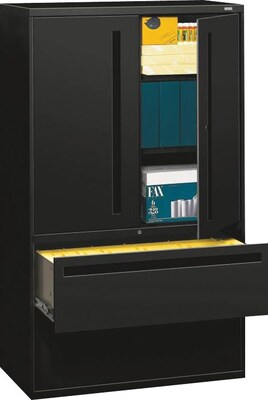 HON® 700 Series 2 Drawer Lateral File Cabinet w/Roll-Out & Posting Shelves, Black, Letter/Legal, 42