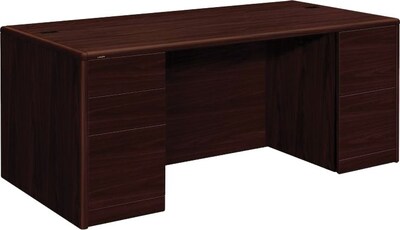 HON® 10700 Series with Full-Height Pedestals in Mahogany, Double-Pedestal Desk