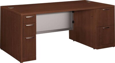 HON Attune™ Laminate Series Double-Pedestal Desk, Shaker Cherry, 29.5H x 72W x 36D (H11899GC3FF)