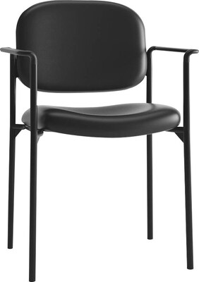 HON Scatter Stacking Guest Chair, Fixed Arms, Black SofThread Leather NEXT2018 NEXT2Day