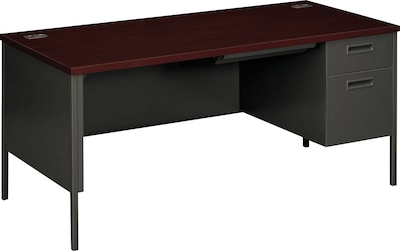 HON® Metro Classic Right Pedestal Desk, 1 Box/1 File Drawers, 66"W, Mahogany Laminate, Charcoal Finish NEXT2018 NEXT2Day