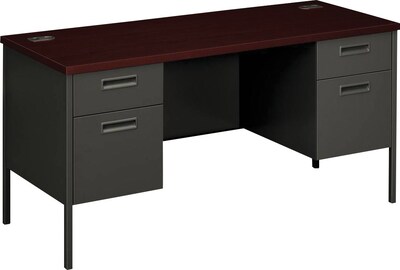 HON Metro Classic Double Credenza, 60"W, Mahogany/Charcoal, 29 1/2"H x 60"W x 24"D