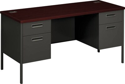 HON Metro Classic Double Credenza, 60"W, Mahogany/Charcoal, 29 1/2"H x 60"W x 24"D