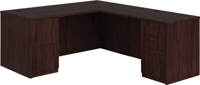 basyx by HON BL Laminate Bundle Solutions L-Station with 2 Pedestals, Mahogany, 29.0 H x 66.0 W x 78.0 D