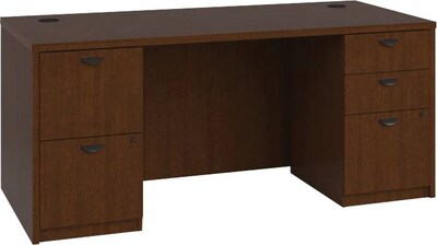 basyx by HON BL Laminate Bundle Solutions Desk with 2 Pedestals, Medium Cherry, 66 x 30