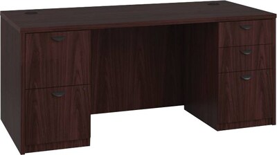 basyx by HON BL Laminate Bundle Solutions Desk with 2 Pedestals, Mahogany, 66 x 30