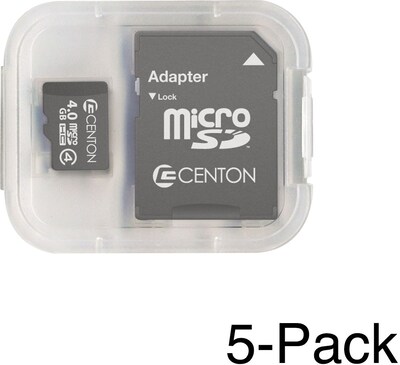 Centon Micro SDHC™ Cards; Class 4, 4GB, 5 Pack