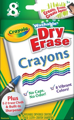 Crayola® Washable Dry-Erase Crayons, Assorted, 8/Pack