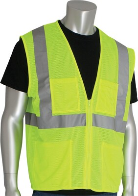 Protective Industrial Products High Visibility Sleeveless Safety Vests, ANSI Class 2, Yellow Mesh, L