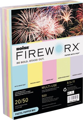 Boise FIREWORX Premium Multi-Use Colored Paper, 8 1/2 x 11, Assorted, 500/Ream (FW-2201)