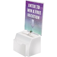 Azar Displays White Medium Molded Lottery Box with Pocket, Lock and Key (206777)