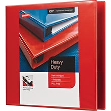 Staples® Heavy Duty 2 3 Ring View Binder with D-Rings, Red (26348)
