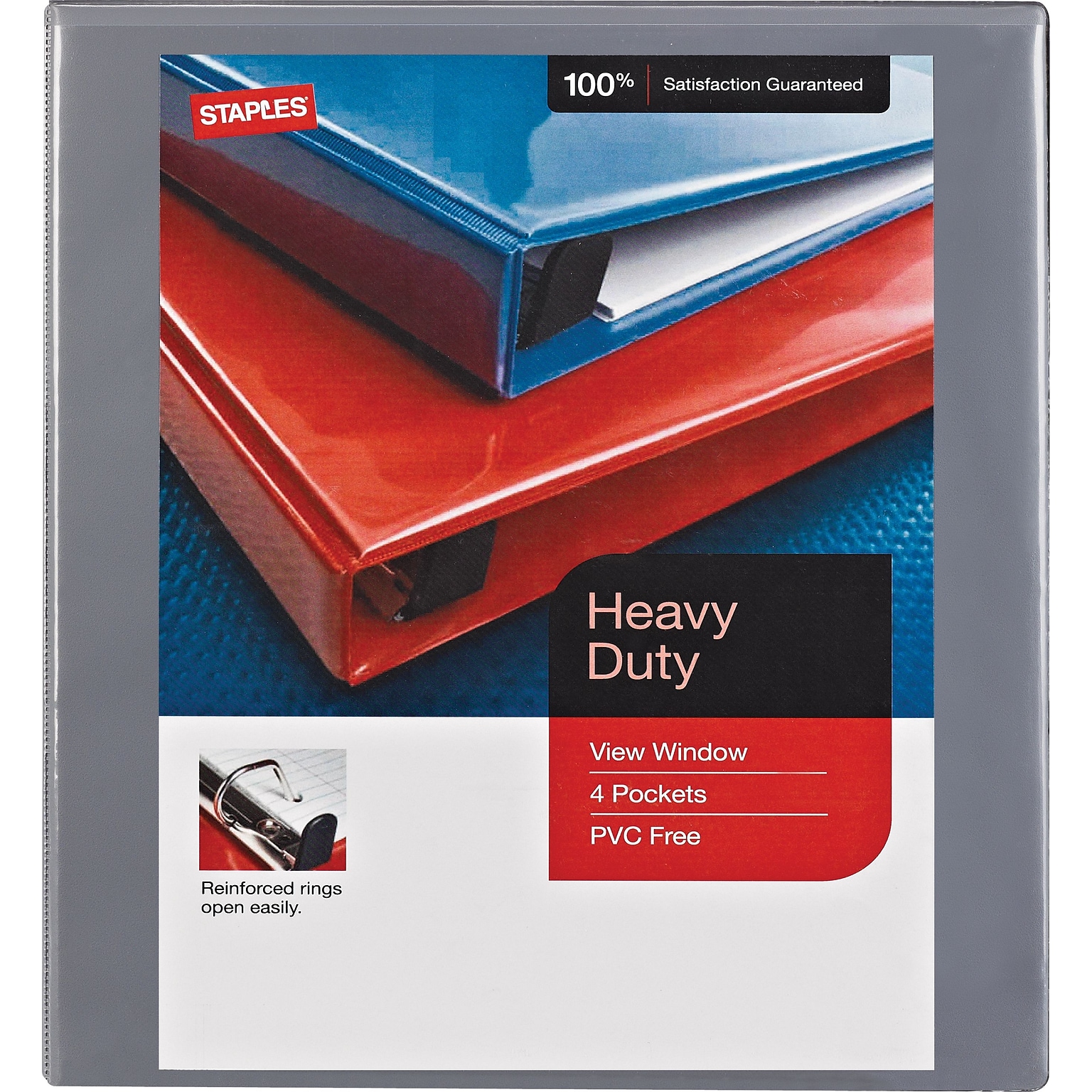 Staples® Heavy Duty 1/2 3 Ring View Binder with D-Rings, Gray (ST56327-CC)