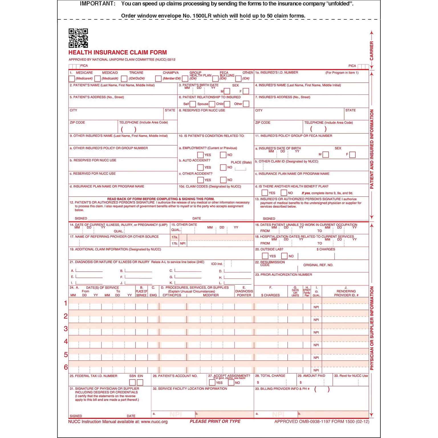 ComplyRight™ CMS-1500 Health Insurance Claim Form (02/12); 100 Sheets