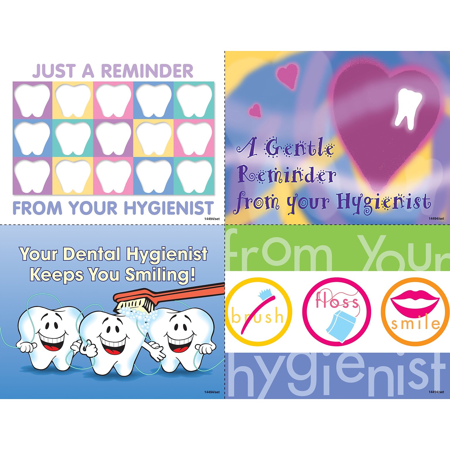 Dental Assorted Postcards; for Laser Printer; Hygenist Reminder, 100/Pk