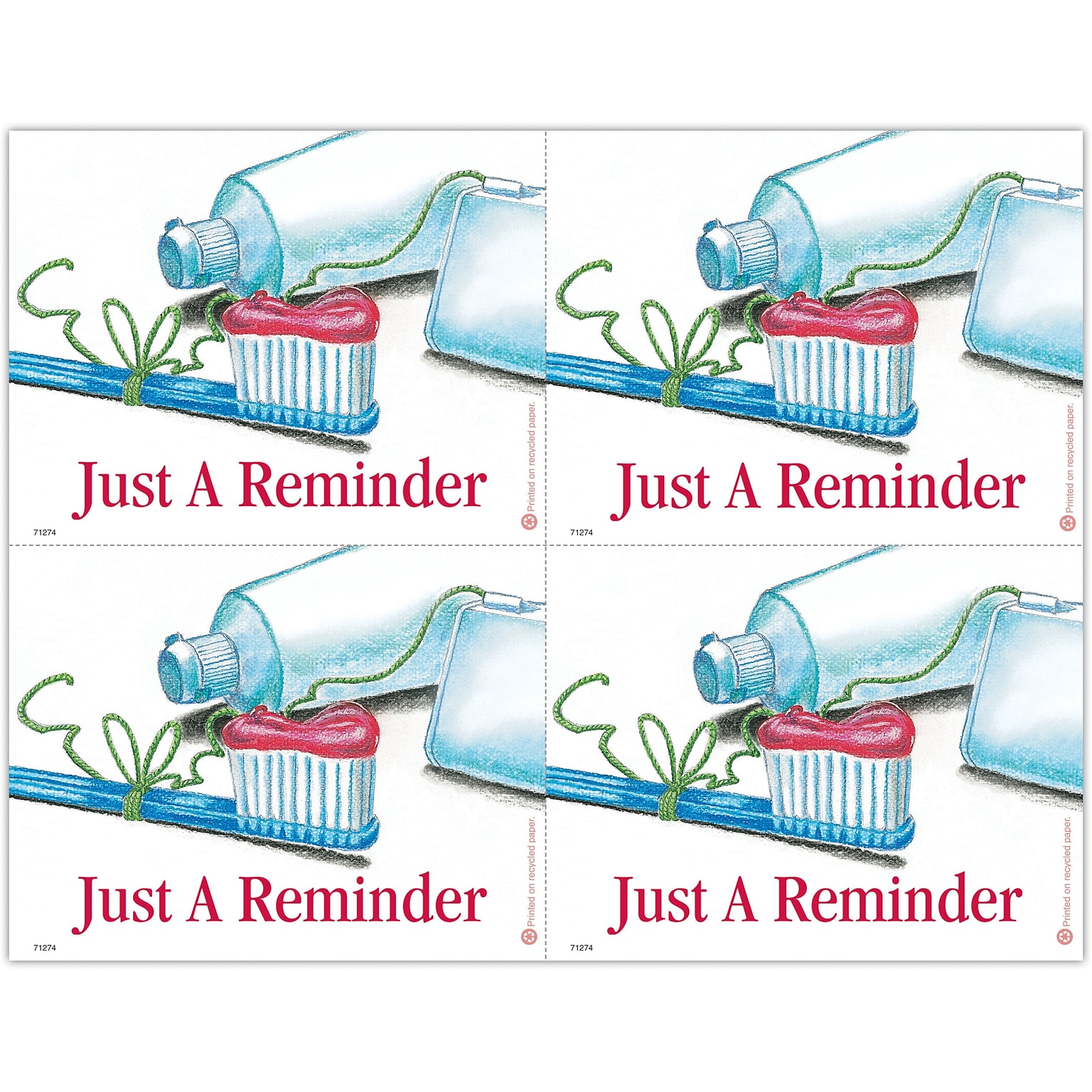 Recycled Postcards; for Laser Printer; Just A Reminder, Floss Tied Around Toothbrush, 100/Pk