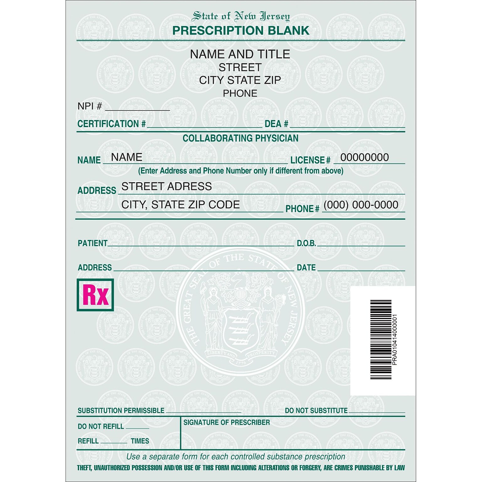 Medical Arts Press® Single Copy Rx, New Jersey, Nurse