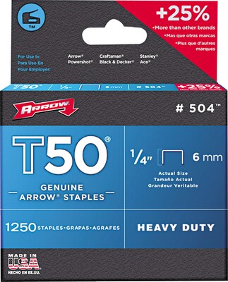 Arrow® T50® Type Staples, 1/4.