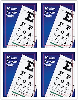 Eye Care Postcards; for Laser Printer; Red Blue Eye Chart, 100/Pk