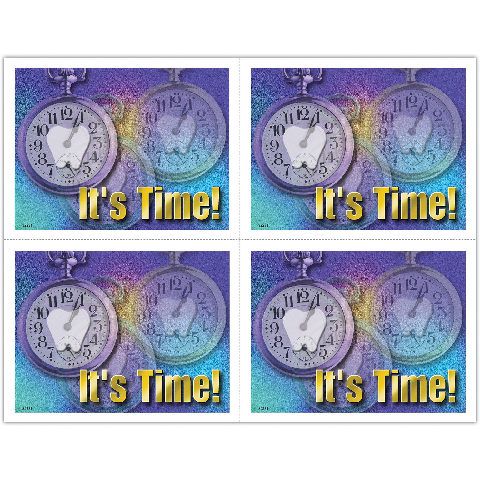 Gentle Dental Postcards; for Laser Printer; Tooth on Clock, 100/Pk