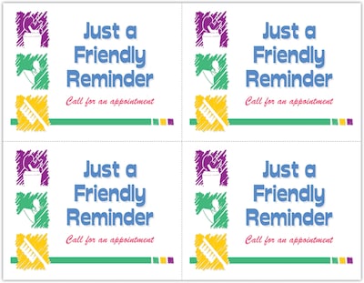 Graphic Image Postcards; for Laser Printer; Just a Friendly Reminder, 100/Pk