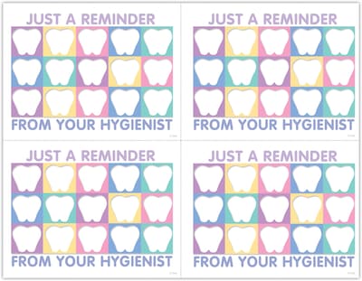 Hygienist Postcards; for Laser Printer; Tooth Quilt Reminder, 100/Pk