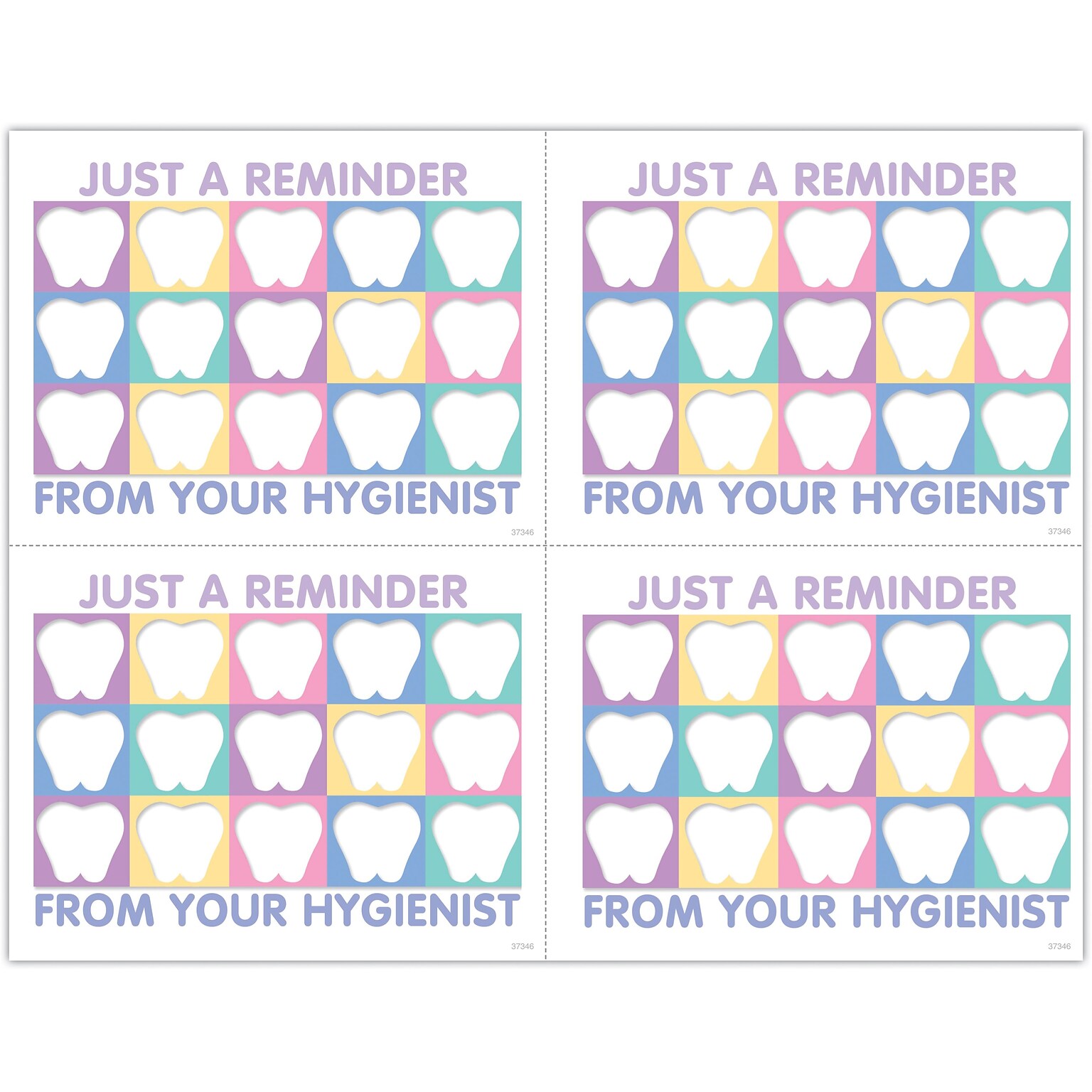 Hygienist Postcards; for Laser Printer; Tooth Quilt Reminder, 100/Pk
