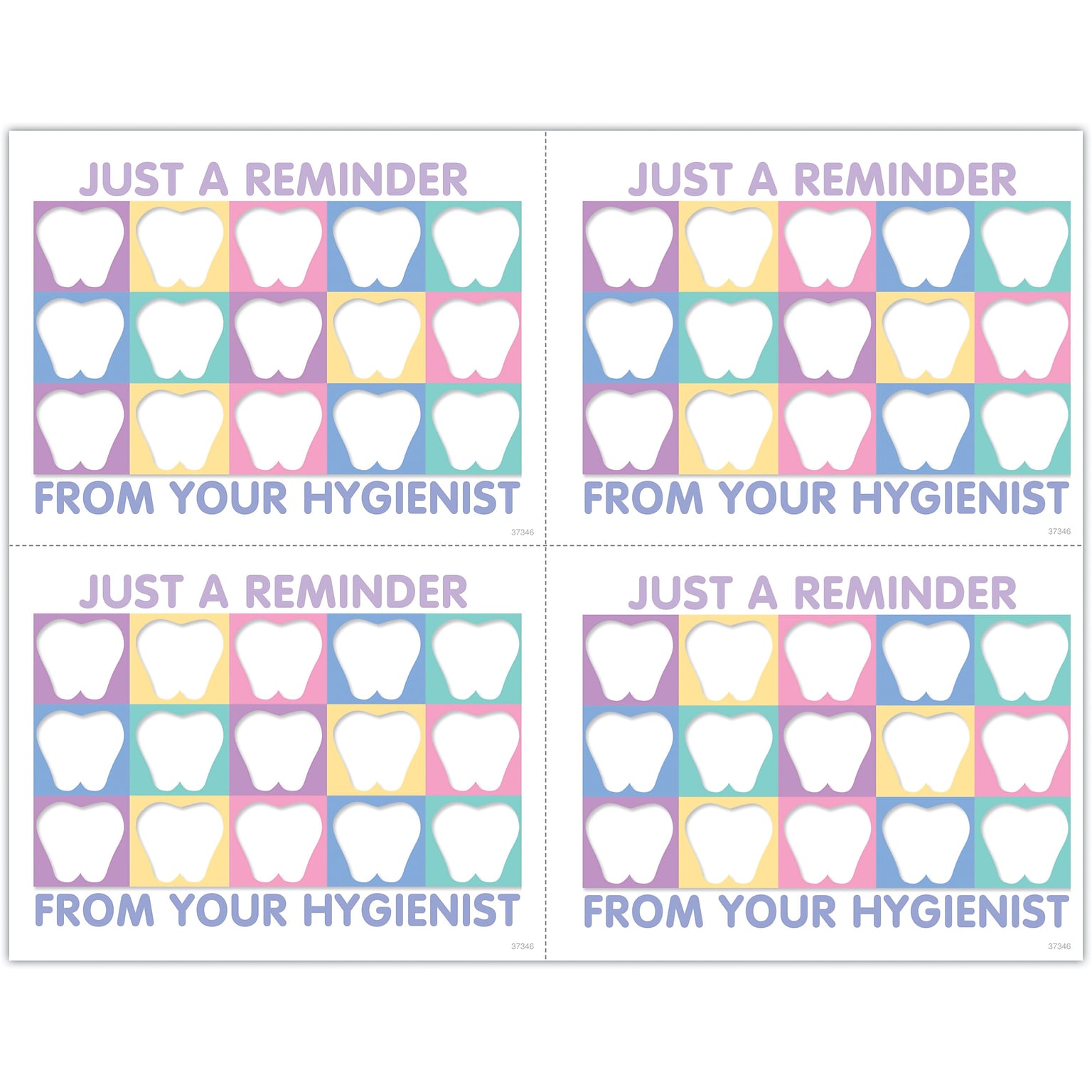 Hygienist Postcards; for Laser Printer; Tooth Quilt Reminder, 100/Pk